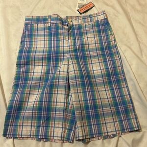 Vineyard Vines Breaker Shorts Zip Flat Front Cotton Twill Boys 12 Blue Green NWT